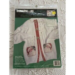 Dimensions Jolly Santa 80045 Iron-On Transfer Fashion Jacket Kit 1992 New Vintag